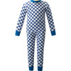 Check Elastic Cuff Long Sleeve Jersey Pajamas, Navy - Pajamas - 1 - thumbnail