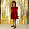Crushed Velvet Bow Ribbon Tie Short Puff Sleeve Dress, Red - Dresses - 3