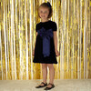 Crushed Velvet Bow Ribbon Tie Short Puff Sleeve Dress, Navy - Dresses - 3
