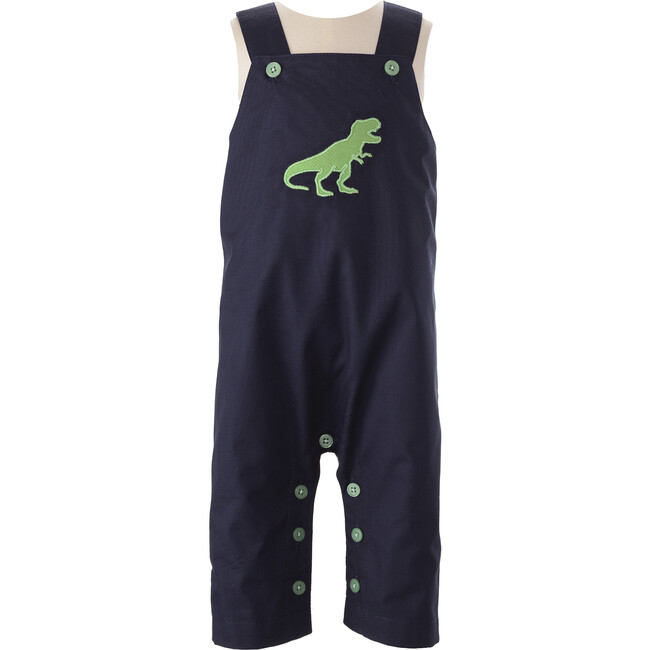 Dinosaur Embroidered Long Dungarees, Navy And Green - Overalls - 1
