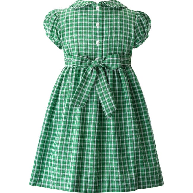 Check Frill Front Peter Pan Collar Short Puff Sleeve Dress, Green - Dresses - 2