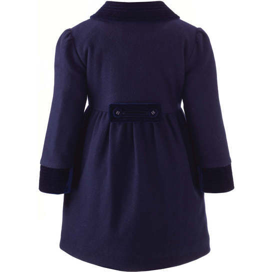 Velvet Trim Coat, Navy - Coats - 2