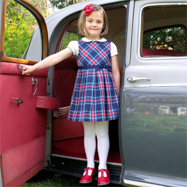 Flared Plaid Sleeveless Pleated Skirt Dress, Navy - Rachel Riley Dresses |  Maisonette