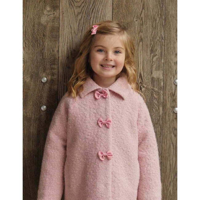 Bow Boucle Coat, Pink - Coats - 3