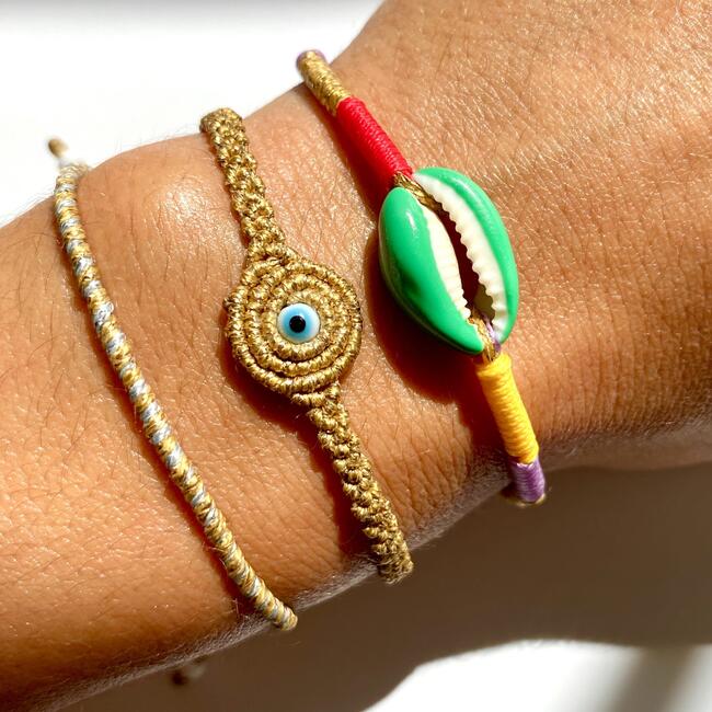 Women's Gold Twisted Duo Color Evil Eye Bracelet - Bracelets - 2