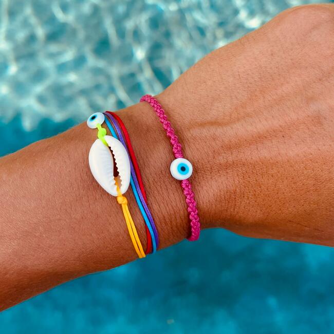 Evil Eye Braided Bead Bracelet, Pink - Bracelets - 2