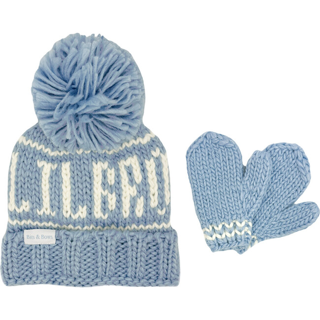 Lil Bro Bobble Hat & Mittens Set, Blue