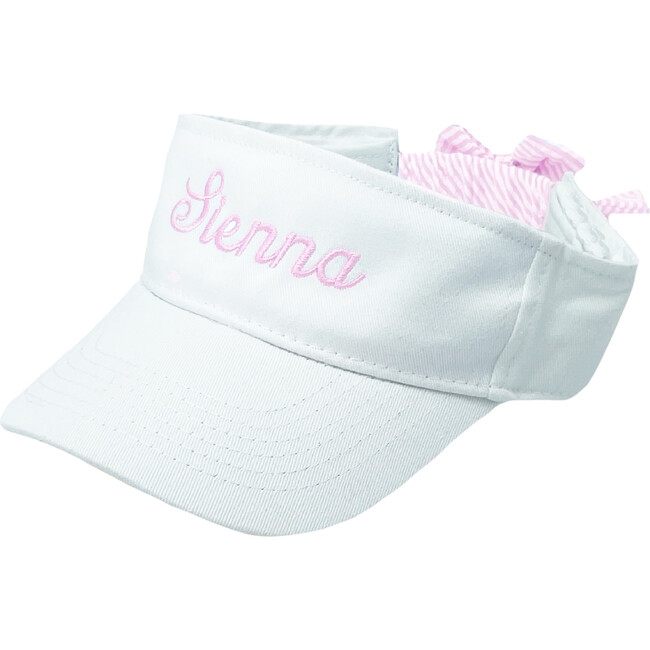 Girls' Customizable Bow Visor, White/Pink