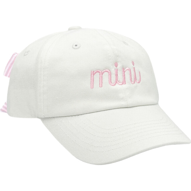 Mama & Mini Bow Baseball Hat Set, White with Pink Bow - Hats - 3