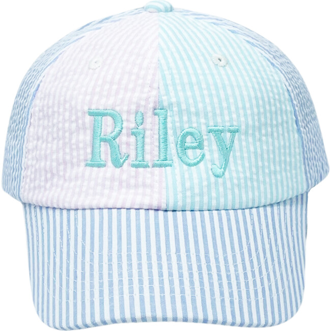 Customizable Seersucker Baseball Hat, Blue/Pink/Aqua