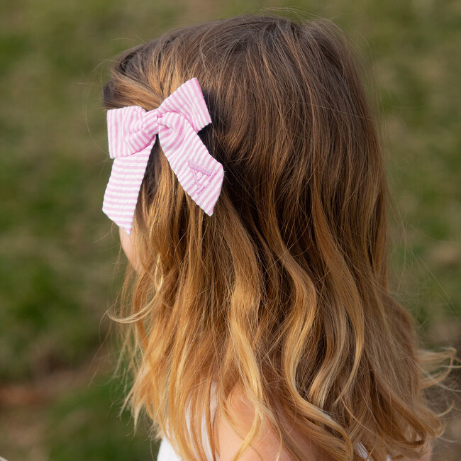 Seersucker Hair Bow, Pink - Bows - 7