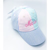Customizable Seersucker Bow Baseball Hat, Blue/Pink/Aqua - Hats - 4