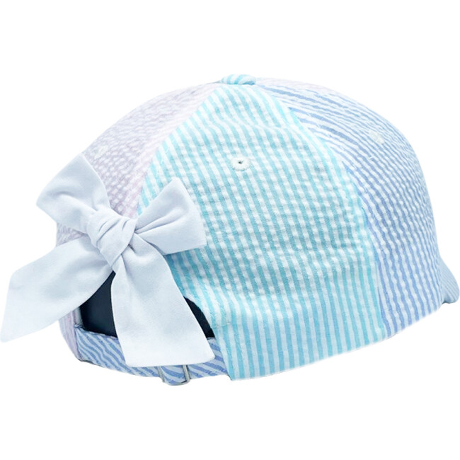 Customizable Seersucker Bow Baseball Hat, Blue/Pink/Aqua - Hats - 5