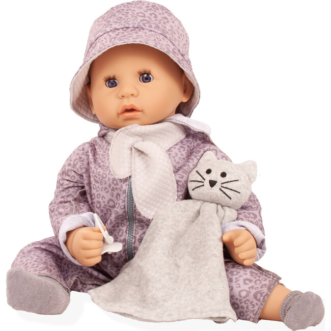 Gotz Cookie “Grey Cats” Baby Doll – 19" Soft‑Body Vinyl Baby with Sleeping Eyes, Leopard‑Print Suit & Cat Blanket – 9‑Piece Care Set for Ages 3+
