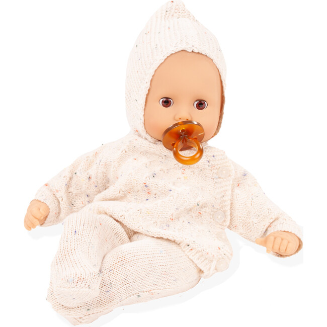 Gotz Muffin Baby “Cozy Knits” 13" Soft‑Body Doll with Brown Sleeping Eyes, Beige Knit Romper, Headband & Pacifier – Ages 3+