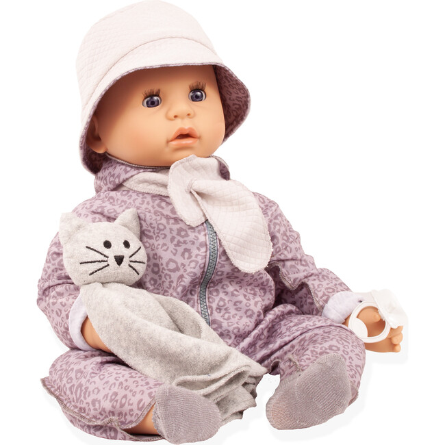 Gotz Cookie “Grey Cats” Baby Doll – 19" Soft‑Body Vinyl Baby with Sleeping Eyes, Leopard‑Print Suit & Cat Blanket – 9‑Piece Care Set for Ages 3+ - Dolls - 3