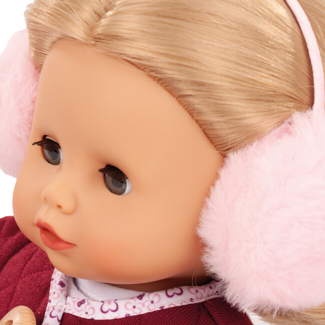 Gotz Muffin Jubilee Doll –13" Soft‑Body Baby with Blue Sleeping Eyes, Elegant Bordeaux Quilt Stitch Outfit, Winter Accessories & Pacifier Ages 3+ - Dolls - 5