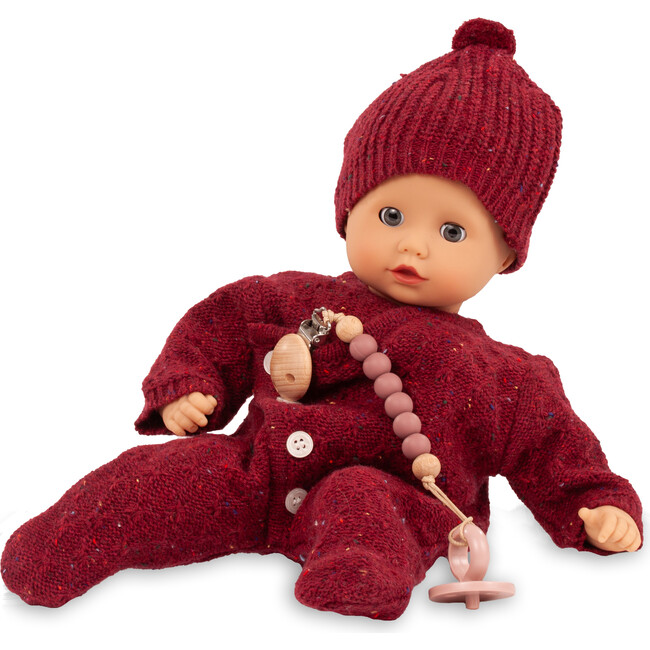 Gotz Muffin Baby “Jubilee” 13" Soft‑Body Baby Doll with Brown Sleeping Eyes, Bordeaux Red Knit Romper, Hat & Pacifier – Anniversary Edition for Ages 18 Months+
