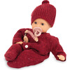 Gotz Muffin Baby “Jubilee” 13" Soft‑Body Baby Doll with Brown Sleeping Eyes, Bordeaux Red Knit Romper, Hat & Pacifier – Anniversary Edition for Ages 18 Months+ - Dolls - 3