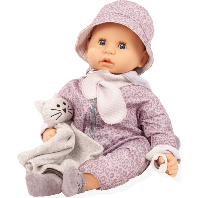 Gotz Cookie “Grey Cats” Baby Doll – 19" Soft‑Body Vinyl Baby with Sleeping Eyes, Leopard‑Print Suit & Cat Blanket – 9‑Piece Care Set for Ages 3+ - Dolls - 9