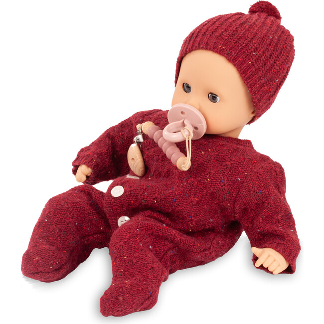 Gotz Muffin Baby “Jubilee” 13" Soft‑Body Baby Doll with Brown Sleeping Eyes, Bordeaux Red Knit Romper, Hat & Pacifier – Anniversary Edition for Ages 18 Months+ - Dolls - 4