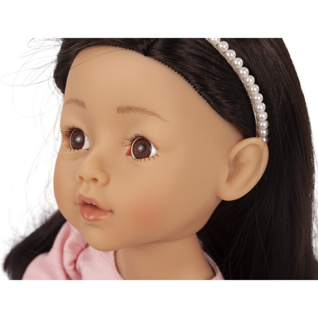 Gotz Little Kidz “Marianne Jubilee” 14" Standing Doll – 9‑Joint Vinyl Body, Washable Brown Hair, Pink Dress with Black Bow & Patent Boots – Collector’s Special for Ages 3+