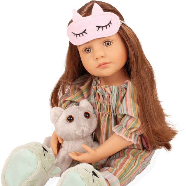 Gotz Little Kidz “Grete PJ Party” 14" Multi‑Jointed Standing Doll with Sleeping Bag, Plush Cat, Suit, Slippers & Sleep Mask – Ages 3+ - Dolls - 5