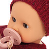 Gotz Muffin Baby “Jubilee” 13" Soft‑Body Baby Doll with Brown Sleeping Eyes, Bordeaux Red Knit Romper, Hat & Pacifier – Anniversary Edition for Ages 18 Months+ - Dolls - 5