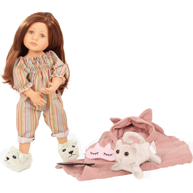 Gotz Little Kidz “Grete PJ Party” 14" Multi‑Jointed Standing Doll with Sleeping Bag, Plush Cat, Suit, Slippers & Sleep Mask – Ages 3+ - Dolls - 6