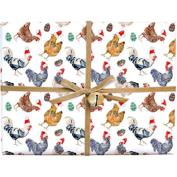 Holiday Chicken Gift Wrap, Red