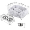 Billie Acrylic Fluffy Pet Bed with Washable Cushion and 4" Elevated Pet Feeder with 2 27oz Stainless Steel Bowls, Light Grey/Clear (Set of 2) - Pet Beds - 1 - thumbnail