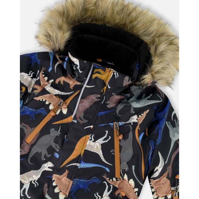 Two-Piece Play Snowsuit with Printed Dinosaurs Jacket Brown, Brown Sugar - Snowsuits - 5