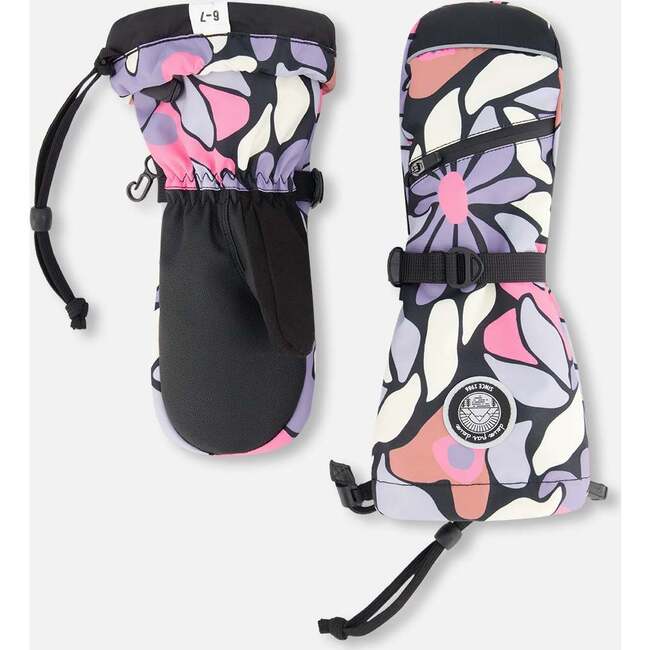 Winter Mittens Teknik, Black Retro Flower Print