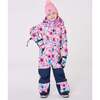 One-Piece Teknik Snowsuit, Pink Watercolor Flower Print - Snowsuits - 2