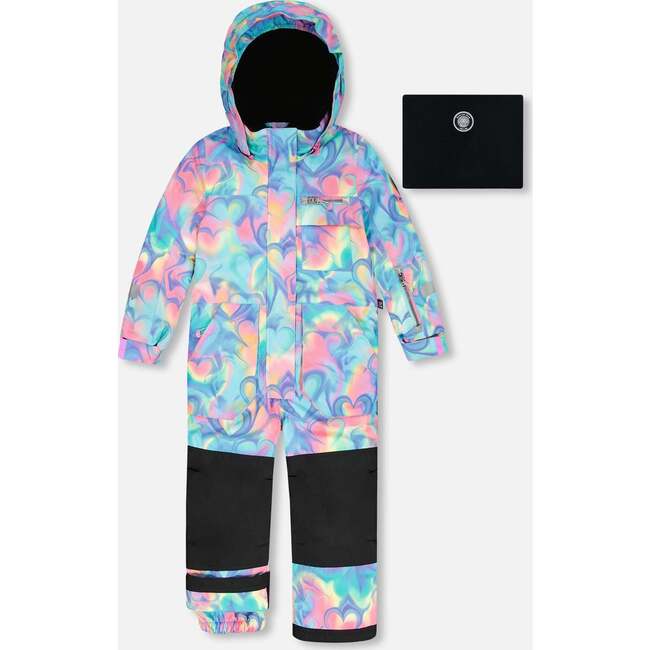 One-Piece Play Snowsuit, Rainbow Heart Print