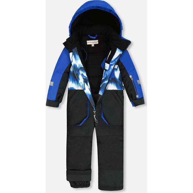 One-Piece Play Snowsuit with Print and Colorblocking, Black - Snowsuits - 3