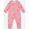 One-Piece Organic Cotton Pajama, Pink Cat Print - Pajamas - 1 - thumbnail
