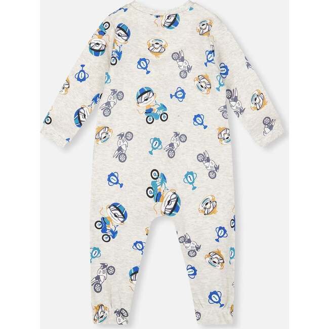 One-Piece Organic Cotton Pajama, Beige Monkey Print - Pajamas - 2