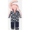One-Piece Play Snowsuit, Navy Flower Print - Snowsuits - 5