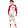 Organic Cotton Two-Piece Pajamas, Beige Girly Reindeer Print - Pajamas - 2