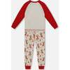 Organic Cotton Two-Piece Pajamas, Beige Girly Reindeer Print - Pajamas - 3