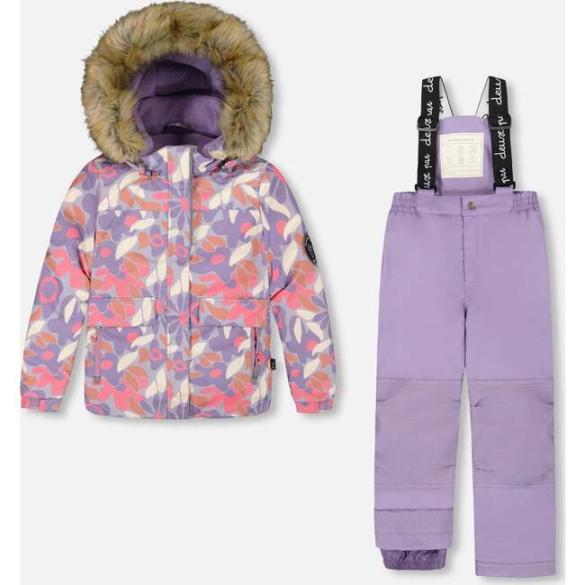 Two-Piece Discover Snowsuit with Printed Jacket, Purple Gray