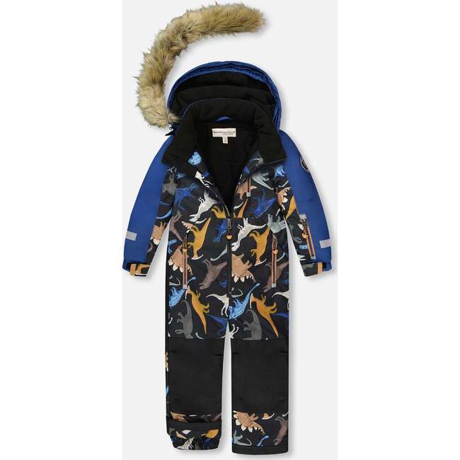 One-Piece Play Snowsuit, Black Dinosaur Print - Snowsuits - 5