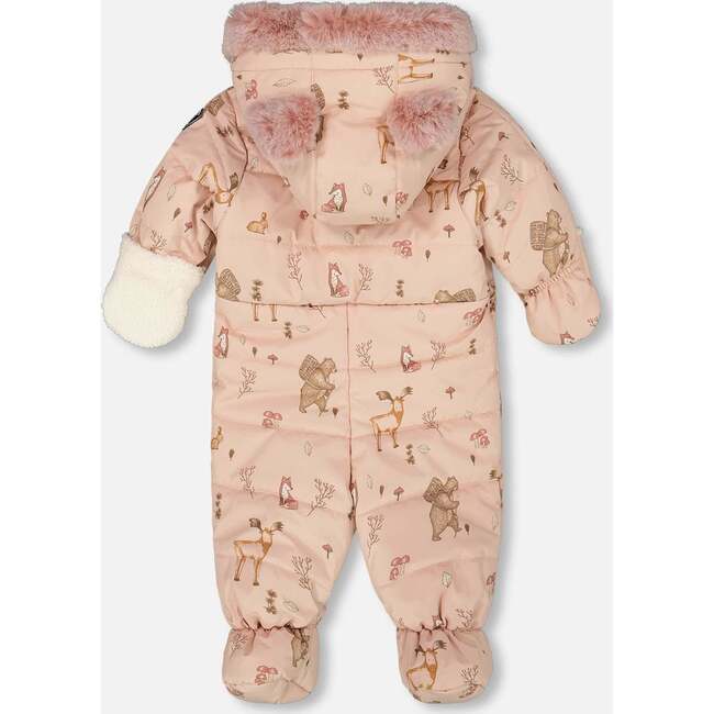 One-Piece Baby Layette Snowsuit Designed for Car Seat, Pink Printed Animal - Snowsuits - 3