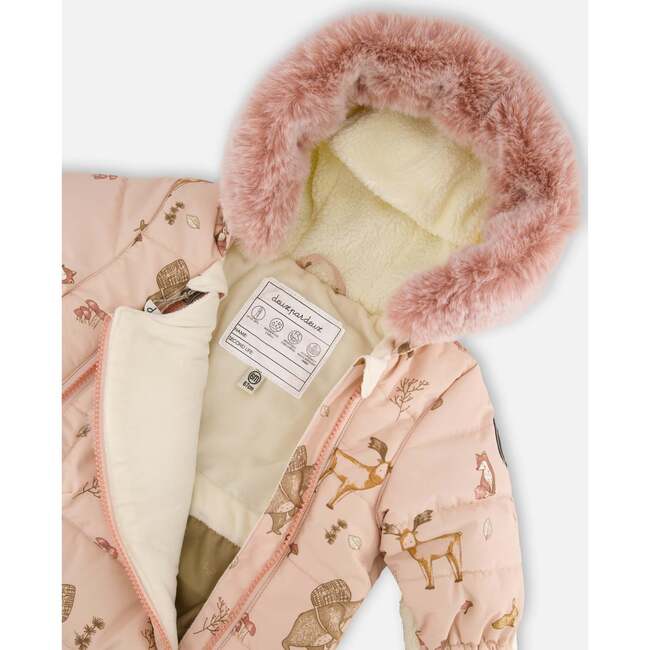 One-Piece Baby Layette Snowsuit Designed for Car Seat, Pink Printed Animal - Snowsuits - 4