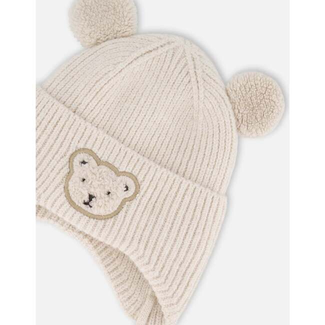 Lined Baby Winter Knit Hat with Ear Flaps, Off-White - Winter Hats - 4
