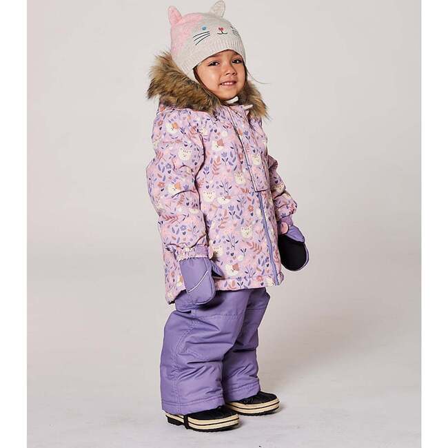 Lined Knit Hat with Ears, Off-White and Pink - Winter Hats - 3