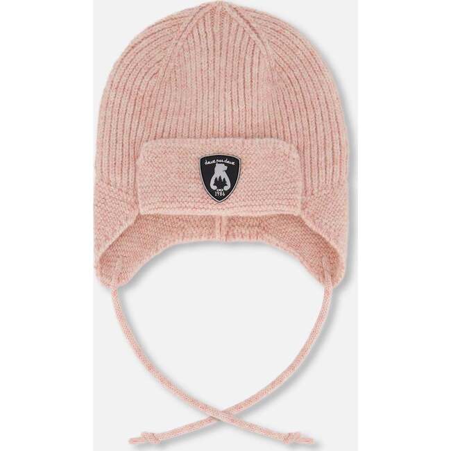 Lined Baby Knit Hat with Ears and Strings, Dusty Pink