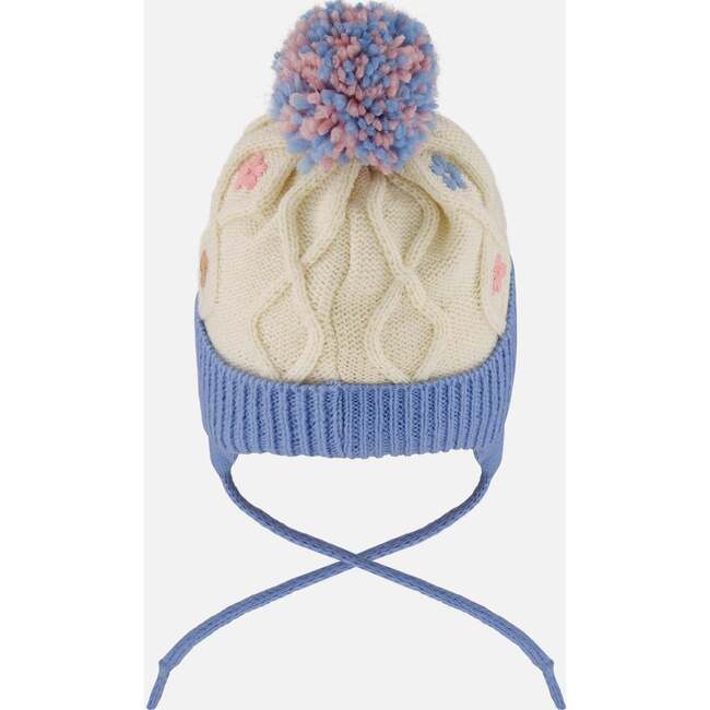Lined Knit Hat with Ears, Off-White and Blue - Winter Hats - 4