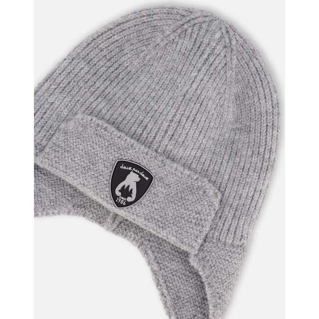 Lined Baby Knit Hat with Ears and Strings, Heather Gray - Winter Hats - 4